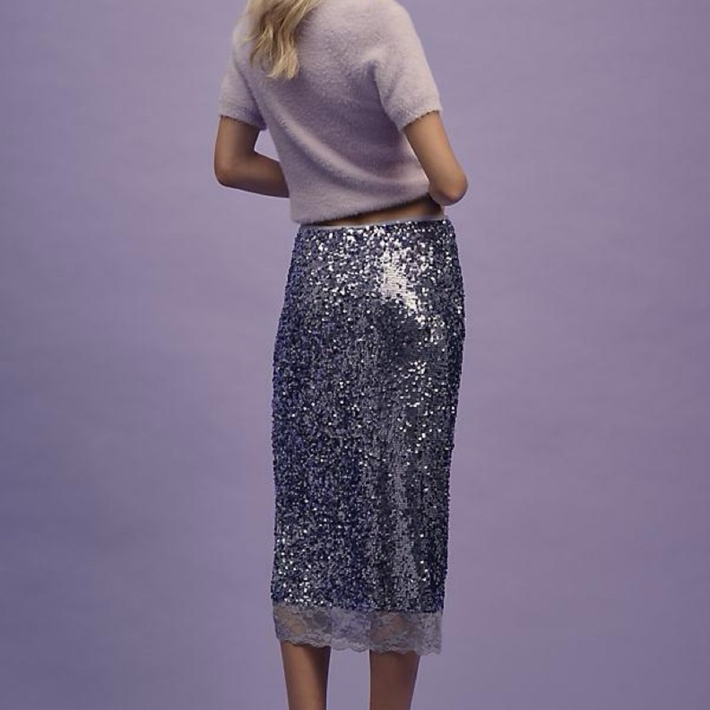 Anthropologie Sparkling Purple Sequin Midi Skirt NWT